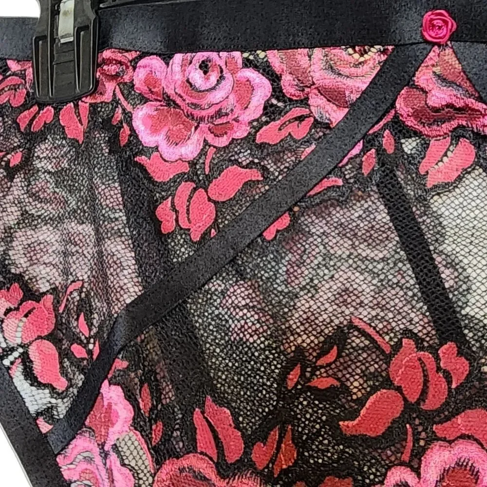 4X 26W Torrid Black Pink Bra Panty Set Sheer Lingerie Dark Romance Plussize NWT